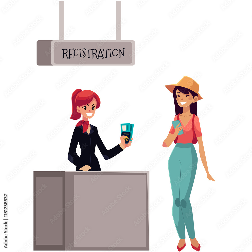 Line to airport check-in, passenger and baggage registration desk ...