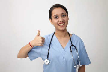 nurse with thumb's up