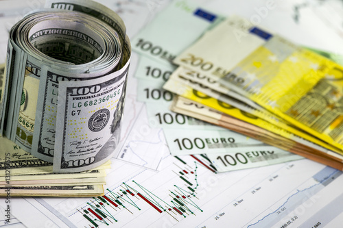 Concept Of Currency Exchange Trading Roll Hundred Us Dollar Concept Of Currency Exchange Trading Roll Hundred Us Dollar Bills Standing Piles Euro