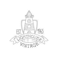 Poster - Lighthouse Vintage Sea And Nautical Symbol Hand Drawn Sketch Label Template