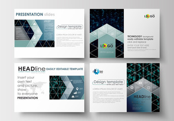 Set of business templates for presentation slides. Easy editable layouts in flat design. Virtual reality, color code streams glowing on screen, abstract technology background with symbols.