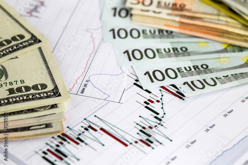 Concept Of Currency Trading Hundred Us Dollar Bills Piles Hundred Us Dollar Bills Piles Of Euro Currency Exchange Chart Under The 200 100 Fan Shaped Close Up Image