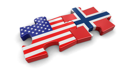 Poster - USA and Norway puzzle from flags. Image with clipping path