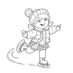 Wall Mural - Coloring Page Outline Of cartoon girl skating. Winter sports. Coloring book for kids