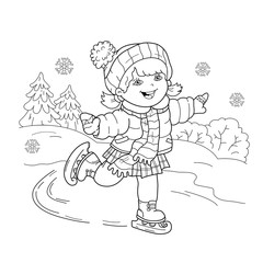 Wall Mural - Coloring Page Outline Of cartoon girl skating. Winter sports. Coloring book for kids