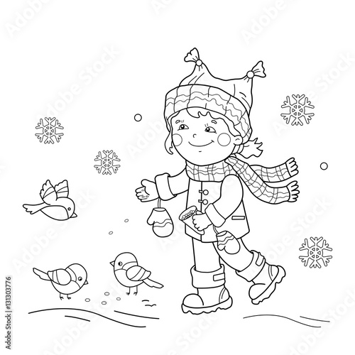 Download Coloring Page Outline Of Cartoon Girl Feeding Birds Winter Coloring Book For Kids Buy This Stock Vector And Explore Similar Vectors At Adobe Stock Adobe Stock
