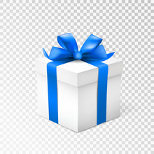 Gift Box With Blue Ribbon Isolated On Transparent Background. Vector Illustration.