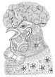  Vector hand drawn portrait patterned rooster. Symbol of chinese calendar 2017 new year for coloring book A4 size.