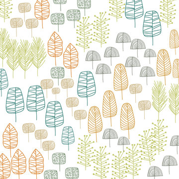 Wall Mural -  - Doodle trees pattern design in retro colors 