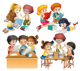 Sticker - Groups of students reading and working on computer