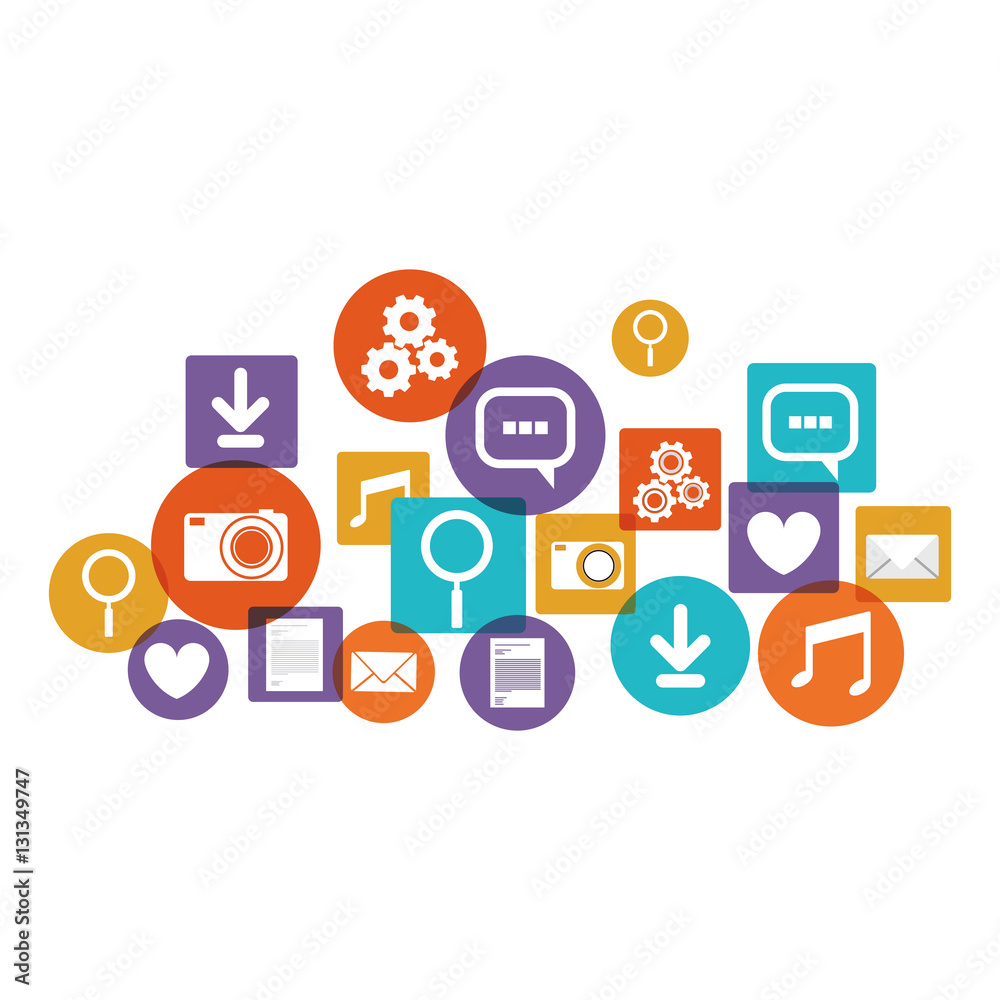 Social media and multimedia icon set. Apps communication and digital ...