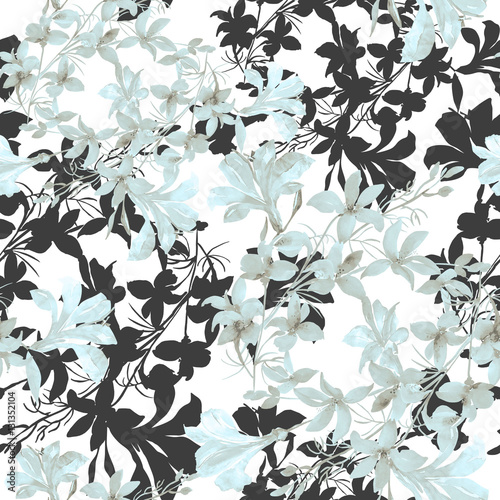 Fototapeta na wymiar Seamless Pattern of wild flowers, watercolor image on a colored background