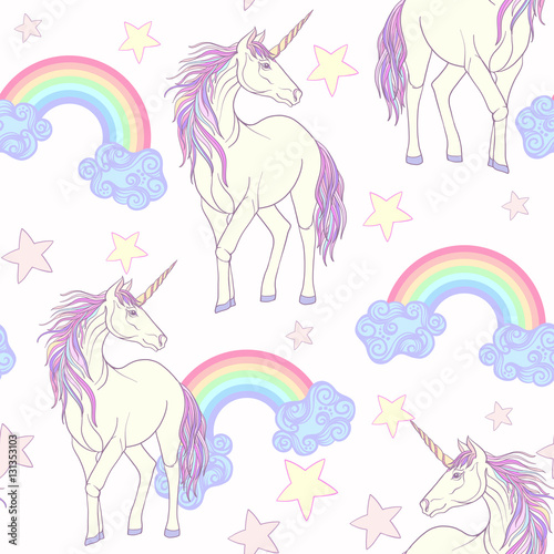 seamless pattern with unicorn with color pink purple mane