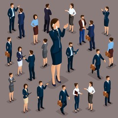 Wall Mural - isometric people, businessmen 3d business woman. set 5 office staff, the crowd of people, under the 