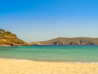 Poster - Ftelia beach under the blue sky in Mykonos, Greece