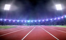 Empty Stadium Illustration With Running Track Under Spotlight At Night