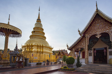 Wall Mural - Wat phra that hariphunchai pagoda temple important religious tra