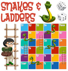 Wall Mural - Boardgame template with ladders and snakes