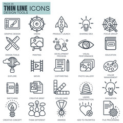 Poster - Thin line design tools, art and media icons