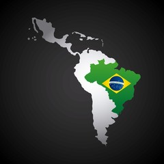 Poster - latin america map with the brazil country flag  over blue background. vector illustration