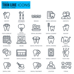 Poster - thin line dental care icons
