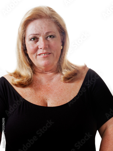 Fotografie, Obraz Woman nearing 60 with hair dried and simple makeup
