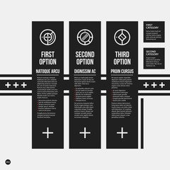 Monochrome options template in strict contrast style. Useful for presentations and web design.