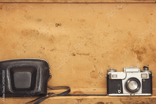 Fotografie, Obraz View of non brand vintage photographic equipment on yellow background