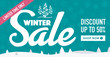Winter sale social network banner. Sea blue background, snowflakes