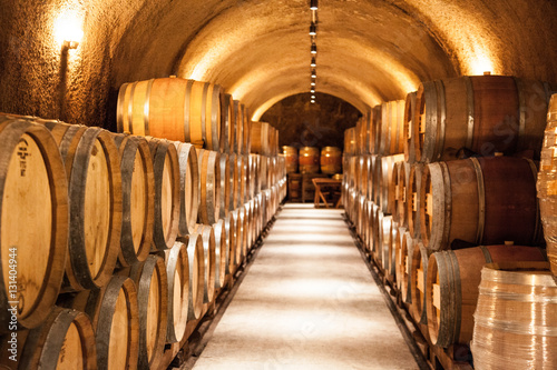 Fotografie, Obraz Wine Barrels at napa valley vineyard winery