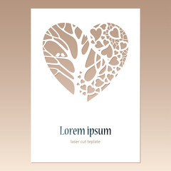 Wall Mural - Card with openwork heart with tree and two birds and space for t