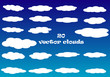 Flat cloud vector icons isolated over blue sky background