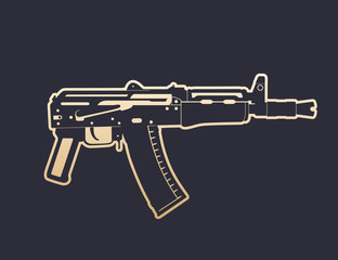 Poster - Soviet automatic carbine, shortened assault rifle, gun with outline, vector illustration