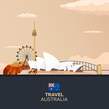 Australia. Tourism. Travelling Illustration. Modern Flat Design. Sydney Travel.