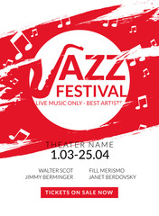 Wall Mural - Vector musical flyer Jazz festival. Music poster background festival banner or flyer template.