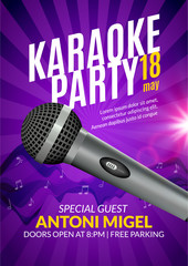 Wall Mural - Karaoke party invitation poster design template. Karaoke night flyer design. Music voice concert