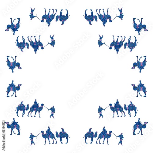 Fotografia, Obraz Caravan. Bandana print with camels on white background.