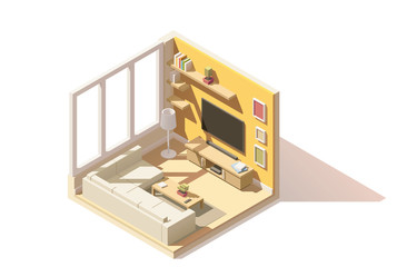 Wall Mural - Vector isometric low poly living room icon