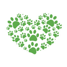 Green Dog Paw Print Made Of Heart 