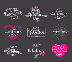 Wall Mural - Vector illustration of valentines day typography lettering logo set