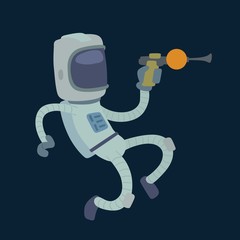 Wall Mural - Cute astronaut in space, working and having fun.