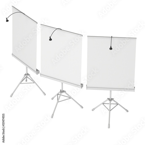 Blank Roll Up Expo Banner Stands Group On Tripod Trade Show Booth