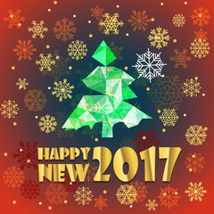 Poster - Happy New Year lettering greeting card. Winter background with s