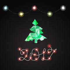 Poster - Happy New Year lettering greeting card with garland