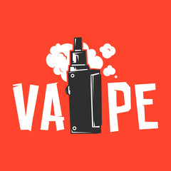 Vape device and smoke vector illustration on red