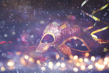 Elegant Venetian, Mardi Gras Mask On Glitter Background