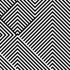 Wall Mural - Abstract vector seamless op art pattern with rhombus. Monochrome graphic black and white ornament. Striped optical illusion repeating texture.