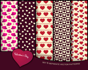 Wall Mural - valentine pattern set with hearts - vector isolated background for design