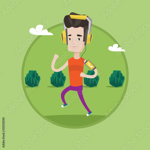 Man running with earphones and smartphone. Stock 벡터 Adobe Stock