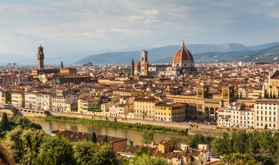 Wall Mural - View of Duomo and Giotto's bell tower Santa croce and palazzo signoria from Piazzale Michelangelo.